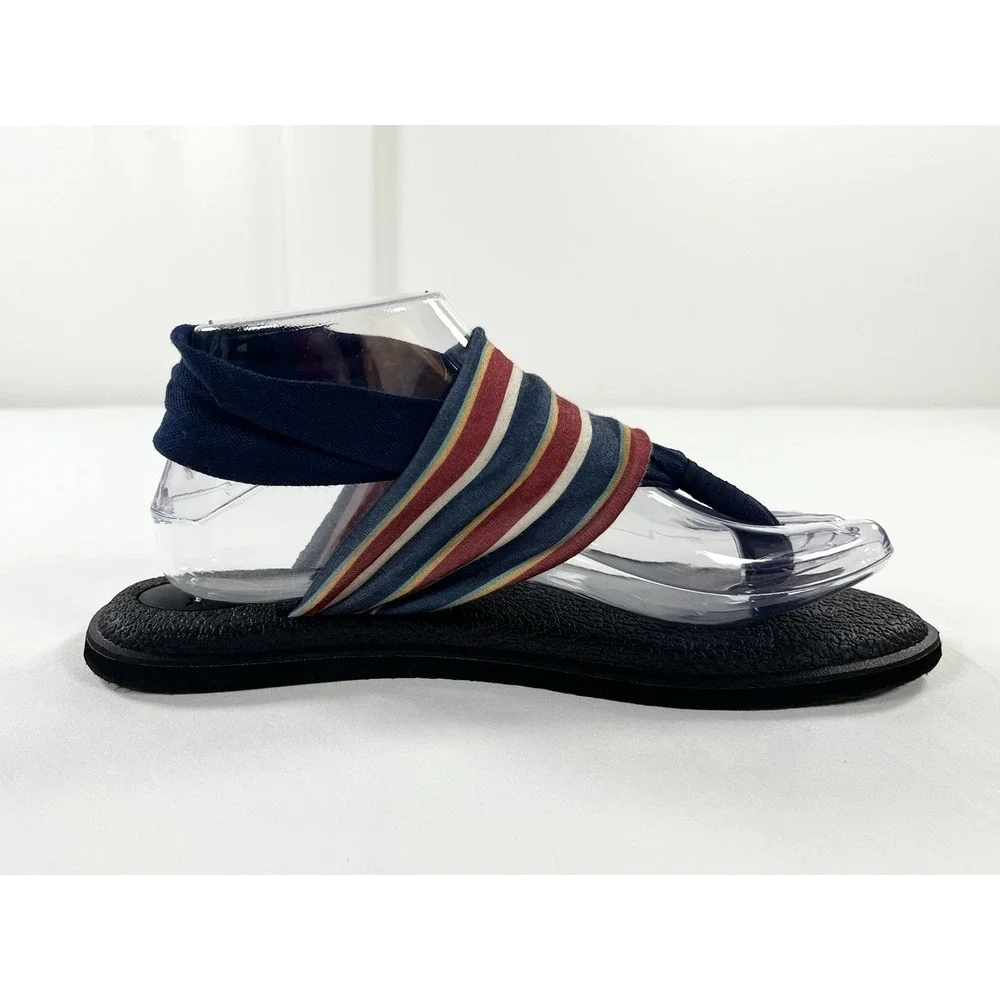 Sanuk Yoga Sling‎ 2 Comfort Sandals Navy Multi Stripe Fabric Women Size 7 New